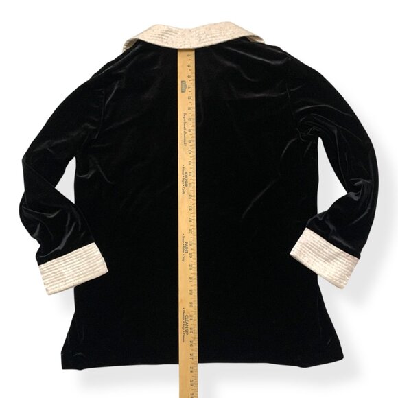 VTG Neiman Marcus Black White Lounge Suit Black Velvet White Satin Collar & Cuff - Picture 6 of 16